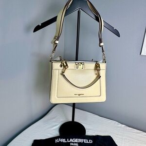 Karl Lagerfeld Ivory Satchel with Gold Accents. MSRP $398